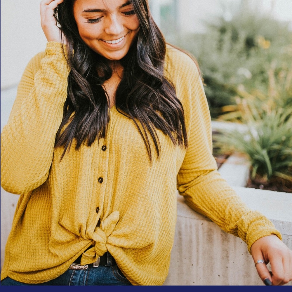 Mustard waffle knot long sleeve